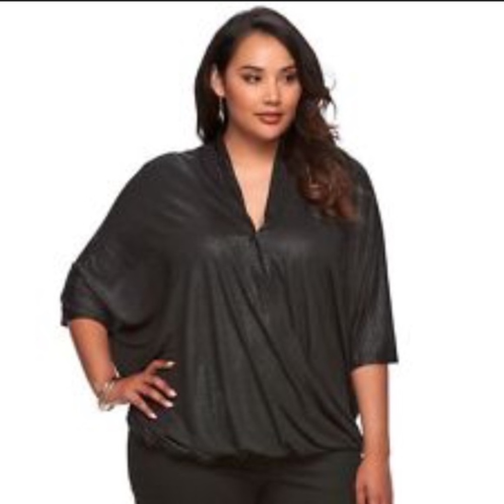Jennifer Lopez Black Shimmer Shiny Draped Blouse *